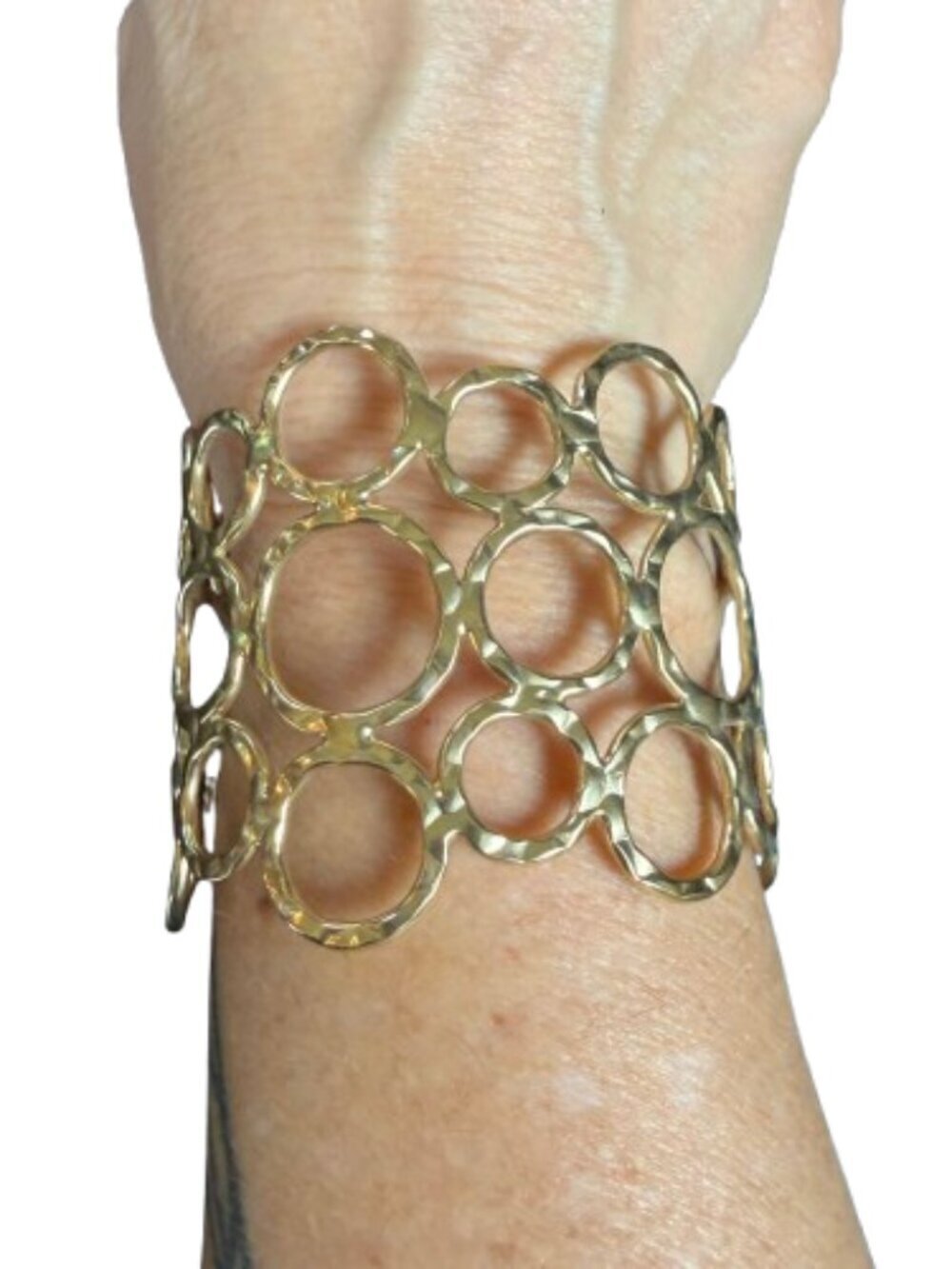 Statement Bracelet Bubble Gold Tone Cuff Adjustable